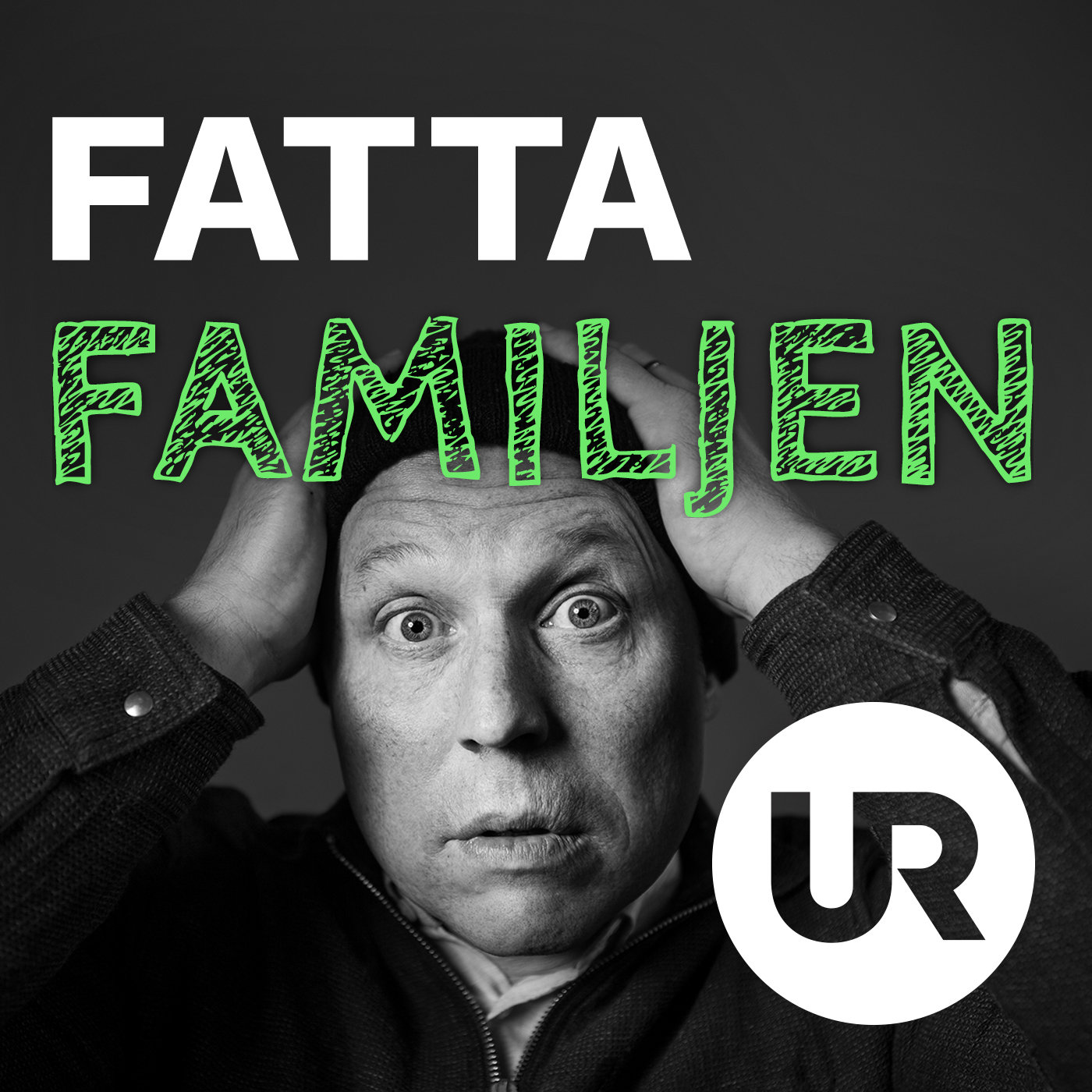 Fatta familjen man med händer på huvudet