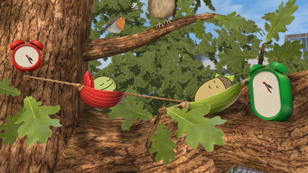 Hela den animerade världen med Tripp och Trapp, trädet och sjön skapades av animationsbolaget Goldspoon. Foto: UR